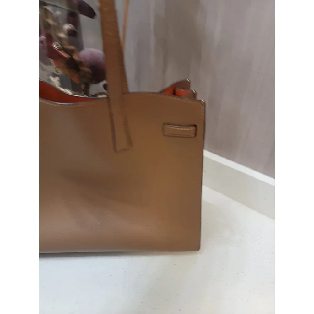 Tory Burch Walker Satchel Leather Tote Bag A4 Brown Used Authentic - Picture 4 of 10